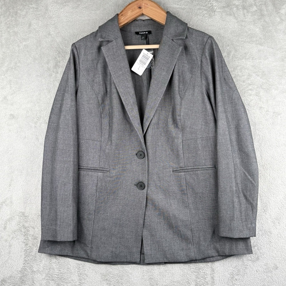 Torrid Studio Luxe Long Line Blazer Jacket Womens L 12 Gray Oversized Career NWT